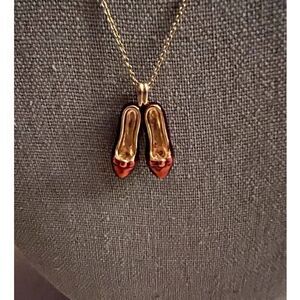 red shoes charm necklace w gold chain